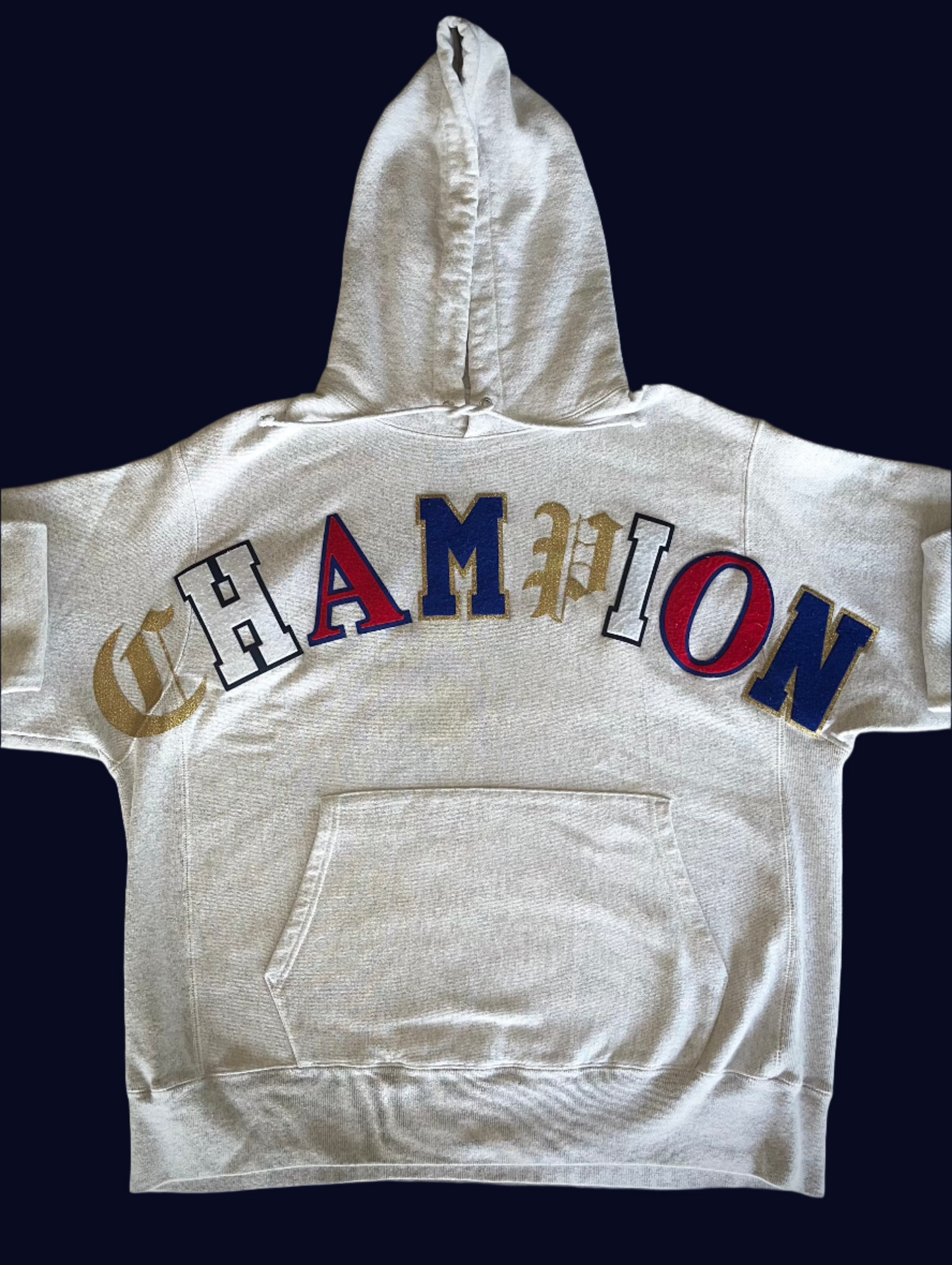 VTG Champion Hoodie Old English White