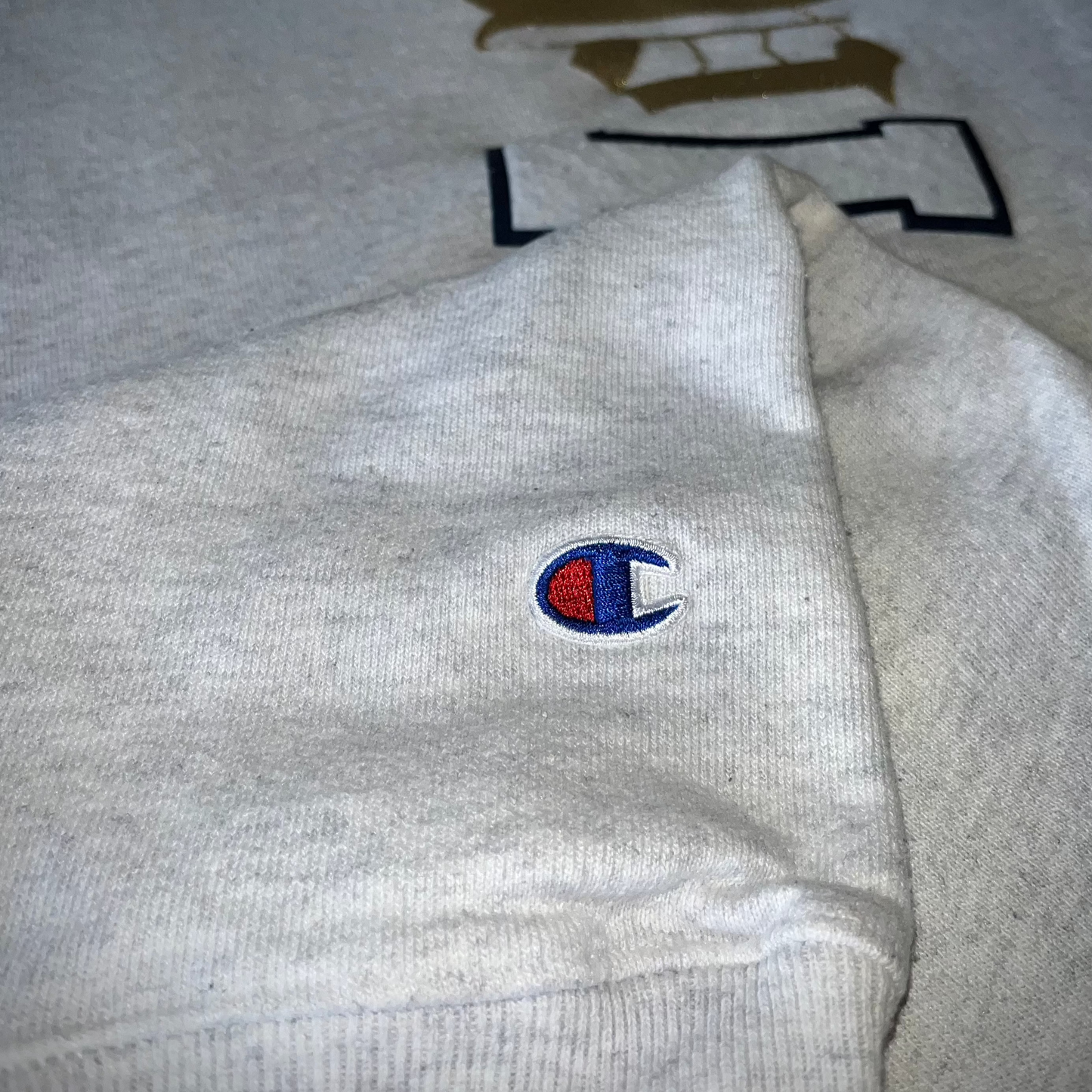 VTG Champion Hoodie Old English White