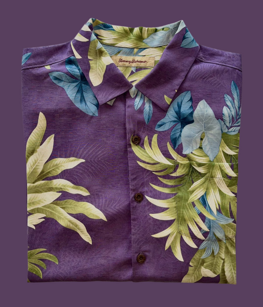 Tommy Bahama Camisa de Seda Purple Hawaiana